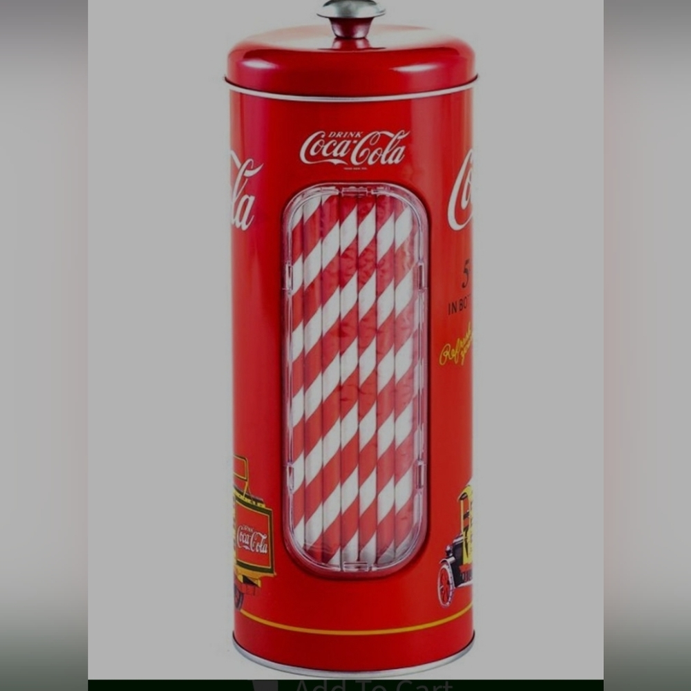 Coca-cola tin Canister Straw Holder with straws